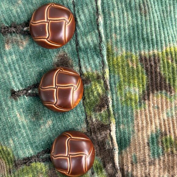 VTG Liz Claiborne Green/Brown Floral Printed Elbow Patch Corduroy Jacket Small - Picture 12 of 13